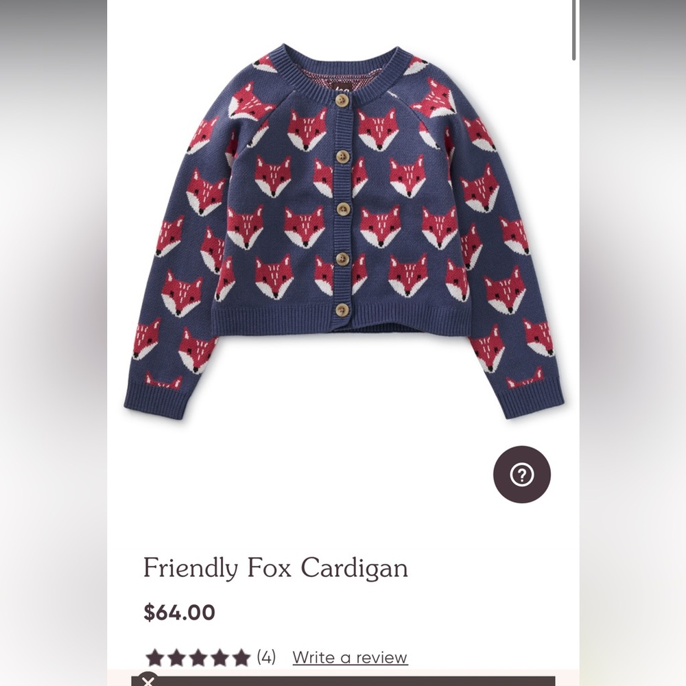 Tea Collection Blue and Red Fox Cardigan